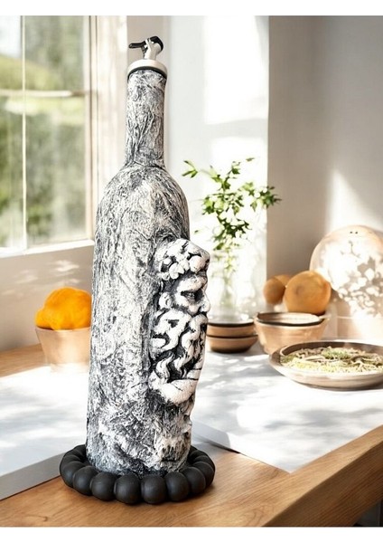 El Yapımı Antik Yüz Figürlü Yağdanlık, Sosluk, Sirkelik Cam Şişe Üzeri Taş Doku, Sunum Standlı modelleri