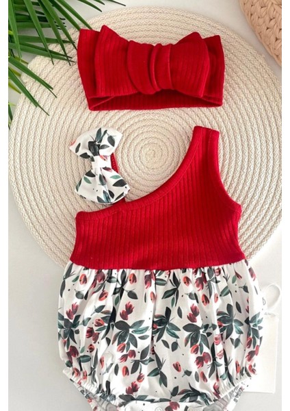 Kız Bebek Kokina Çiçeği Tek Omuz Romper Tulum