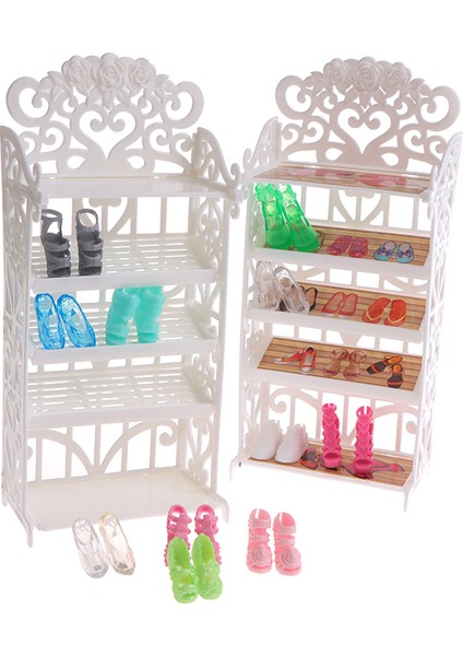 Katmanlar Beyaz Bebek Ayakkabı Rafı + Rastgele 12 Çift Ayakkabı Dollhouse Mobilya Modeli (Yurt Dışından) modelleri