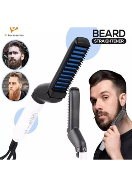 Erkekler Için Elektrikli Sakal Düzleştirici Çok Fonksiyonlu Iyonik Sakal Düzleştirme Saç Stili Elektrikli Sıcak Tarak - Mavi Tıklayabilir Koleksiyon'lar (Yurt Dışından)