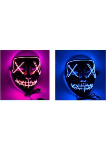 Haoen 2x Cosplay Up Wire Tasfiye Maskesi Kostüm Cadılar Bayramı Işık Korkunç LED Floresan Mor ve Mavi (Yurt Dışından) fiyatları