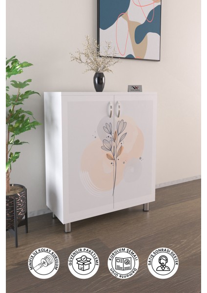 Bouquet 4 Raflı Ayakkabılık Antre Hol Çok Amaçlı Ayakkabı Dolabı Beyaz