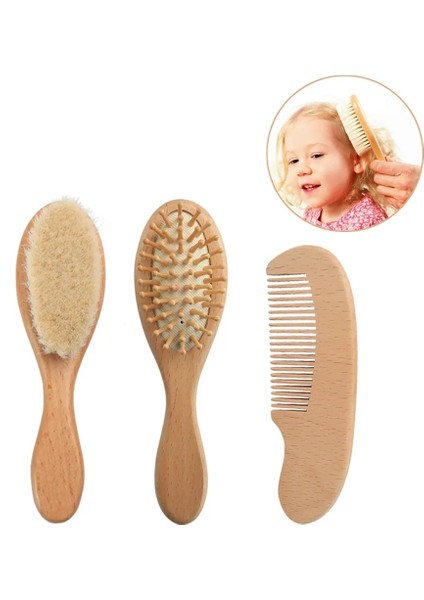Bebek Saç Fırçası ve Yenidoğanlar Için Tarak Süper Yumuşak Yün Fırça Ahşap Saplı Doğal Kıllar Saç Fırçası Bebek Baş Masajı (Yurt Dışından)