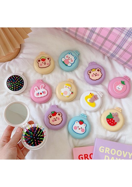 Sevimli Masaj Katlanır Ayna Tarak Taşınabilir Cep Küçük Seyahat Saç Fırçası (Yurt Dışından)