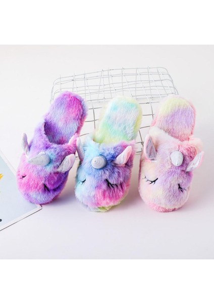 Hayvan Karikatür Çocuk Yumuşak Sıcak Unicorn Terlik Kızlar Için Gökkuşağı Ünikorn Kigurumi Pijama Ayakkabı Kız Terlik Çocuklar Için (Yurt Dışından)