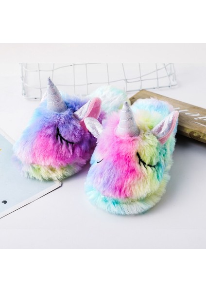 Hayvan Karikatür Çocuk Yumuşak Sıcak Unicorn Terlik Kızlar Için Gökkuşağı Ünikorn Kigurumi Pijama Ayakkabı Kız Terlik Çocuklar Için (Yurt Dışından) fiyatları