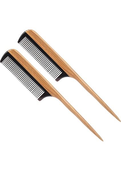 2x Saç Tarağı - Doğal Ince Dişli Ahşap Kuyruk Tarağı - Siyah Boynuz Dişli Statik Mor Kalpli Ahşap Tarak Yok (Yurt Dışından)