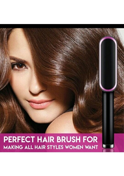 3 Isı Seviyeli 2'si 1 Arada Iyonik Düzleştirme Fırçası Hızlı Seramik Isıtma Haşlanma Önleyici Tarak (Yurt Dışından)
