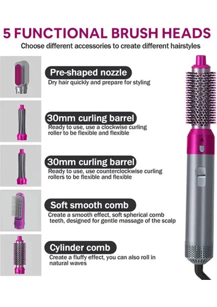 5'i 1 Arada Saç Kurutma Makinesi, Düzleştirici, Bukle Maşası, Elektrikli Saç Tarağı, Saç Kıvırma Fırçası (Yurt Dışından) indirimleri