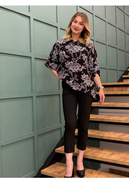 Kadın Truvakar Kollu Çiçek Desenli Şifon Gömlek