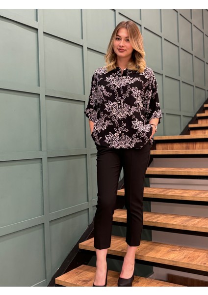 Kadın Truvakar Kollu Çiçek Desenli Şifon Gömlek modelleri