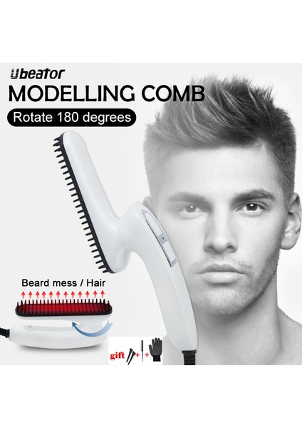 Ubeator - 25W Yeni Sürüm Çok Fonksiyonlu Döndürmeli Saç Modelleme Tarak Fırçası Erkekler ve Kızlar IÇIN-G11-BEYAZ (Yurt Dışından)
