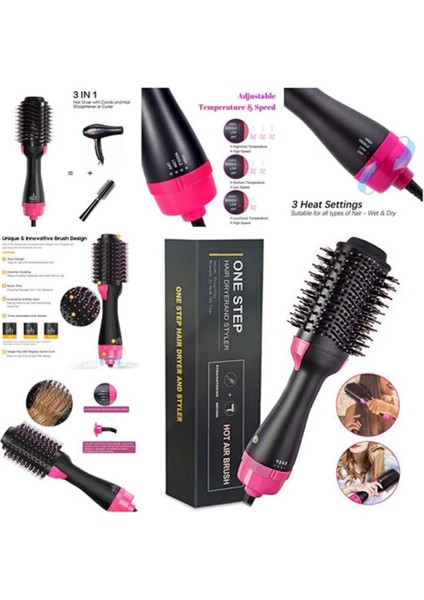 Çok Fonksiyonlu 3'ü 1 Arada Saç Kurutma Makinesi Fırçası Demir Saç Düzleştirici Bigudi Tarak Elektrikli Fön Makinesi Taraklı Saç Fırçası Rulosu (Yurt Dışından)