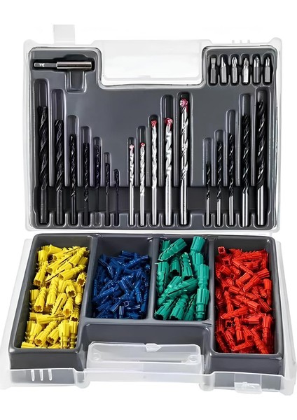 Matkap Ucu Set Duvar Metal Ahşap 17'li Delme 4 Çeşit Dübel 6 Farklı Yıldız Düz Bits Uç Organizer
