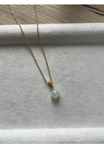 8 mm Opal Taşı Altın Kaplama Kolye
