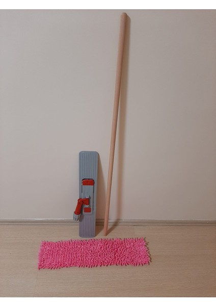 Makarna Mop Takımı 60CM (Makarna Mop Tutma Aparatı ve Ahşap Sapı) Mop Temizlik Aleti