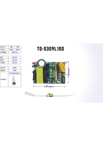 LED Drıver/trafo (3W-9W, 30V-90V, 100MA) LED Panel