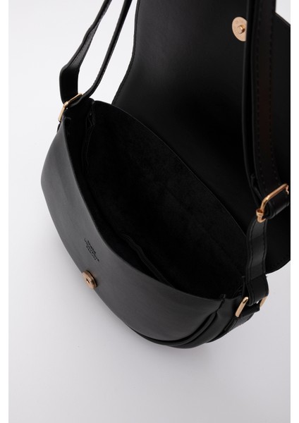 Siyah SHK92 Kilit Detaylı Suni Deri Tek Bölmeli Çıtçıtlı El, Kol ve Omuz Çantası U:15 E:25 G:6 cm