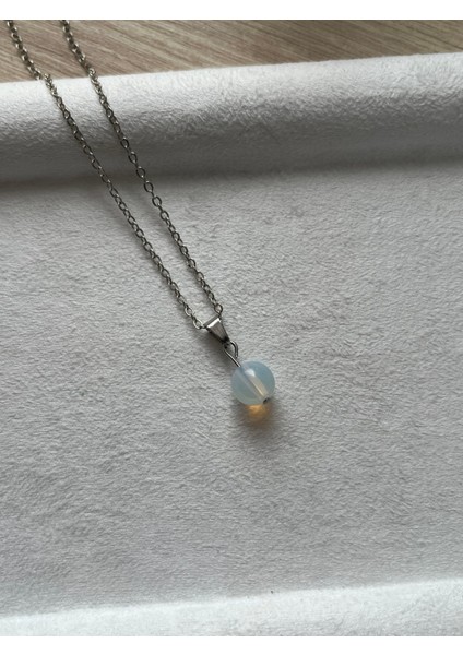 8 mm Opal Taşı Gümüş Kaplama Kolye