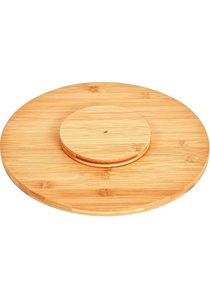 360° Dönebilen 34 cm Bambu Ahşap Pizza, Peynirebilen ve Sunum Tepsisi - Çok Amaçlı Döner Servis Tahtası, Çerezlik & Sunumluk, Şık ve Dayanıklı Ahşap Sunum Ürünü (Klasik)