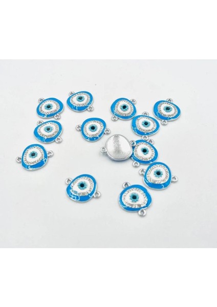 5 Adet Nazar Model Taşlı Kolye Bileklik Ucu Gümüş Üzeri Mavi