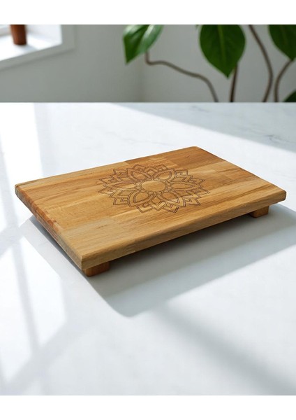 30X20CM 1 Adet Küçük Boy, Sunum, Kesme Tahtası Motifli, Mandala Desenli 4 Ayaklı, Mutfak Eşyası