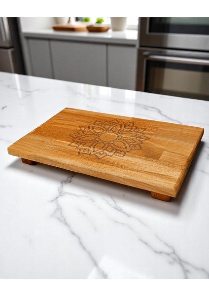 30X20CM 1 Adet Küçük Boy, Sunum, Kesme Tahtası Motifli, Mandala Desenli 4 Ayaklı, Mutfak Eşyası modelleri