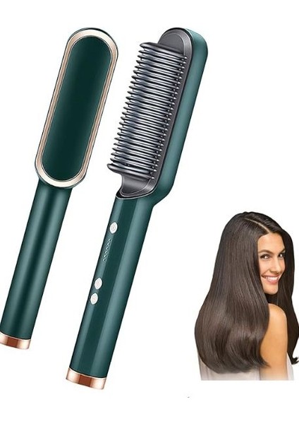 Handreed Negatif Iyon Saç Düzleştirici Şekillendirici Tarak, 10S Hızlı Isıtma 5 Sıcaklık 2'si 1 Arada Saç Düzleştirici Fırçası ve Kıvırıcı, Haşlanma Önleyici (Yeşil) (Yurt Dışından)