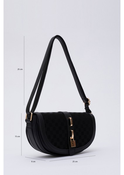 Kare Desenli Siyah Shk92 Kilit Detaylı Deri Tek Bölmeli Çıtçıtlı El, Kol Ve Omuz Çantası U:15 E:25 G:6 Cm fiyatları