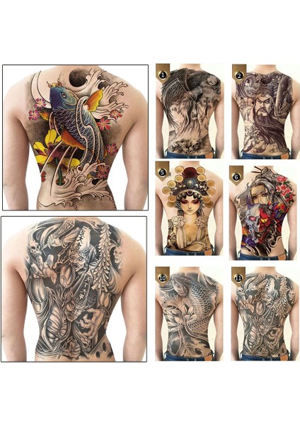 Büyük Büyük Tam Arka Göğüs Dövme Büyük Dövme Çıkartma Balık Kurt Kaplan Ejderha Su Geçirmez Geçici Flaş Dövmeler (Yurt Dışından) fırsatları