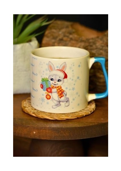 Hediye Yılbaşı Merry Christmas Temalı Tavşan Seramik Kupa Bardak 225 ml
