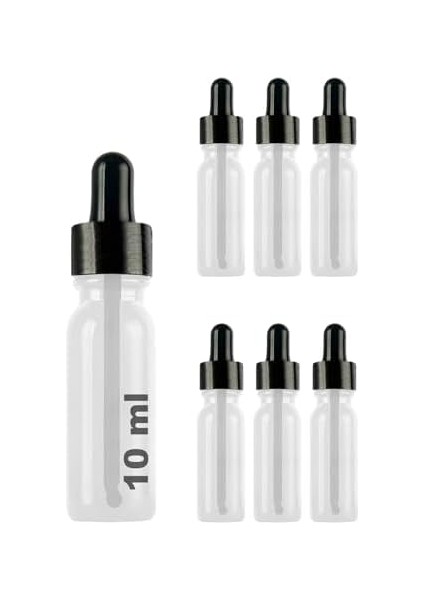 10 ml Metal Kapaklı Damlalık Dropper Şişesi Serum 10 cc Cam Şişe 6 Adet (Siyah Kapak, Şeffaf)