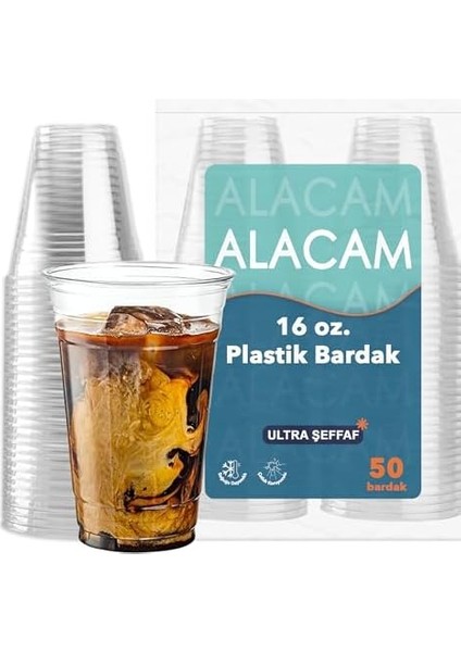 Adet] Alacam Şeffat Tek Kullanımlık Plastik Bardak, Soğuk Içecek, Limonata, Meyve Suyu, Parti Bardağı (16 Oz - 470 Ml)
