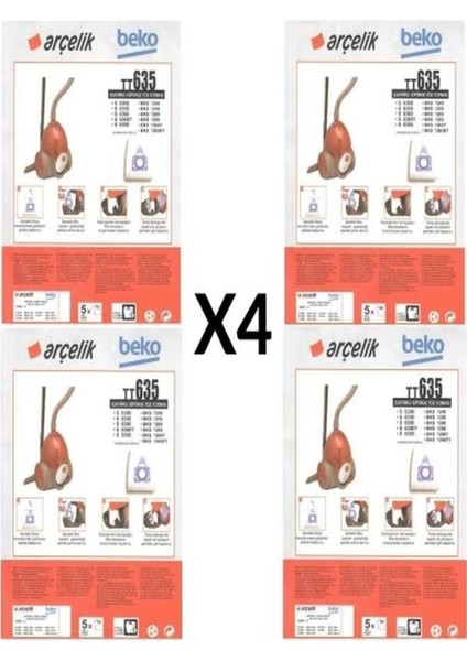 Eticaretarena 4 Paket 20 Adet Arçelik S 6350 Süpürge Modeli Toz Torbası TT635