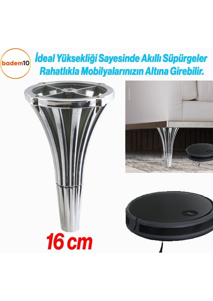 (4 Adet) Istanbul 16 cm Krom Mobilya Kanepe Koltuk Tv Ünitesi Konsol Ayağı Ayak Ayakları