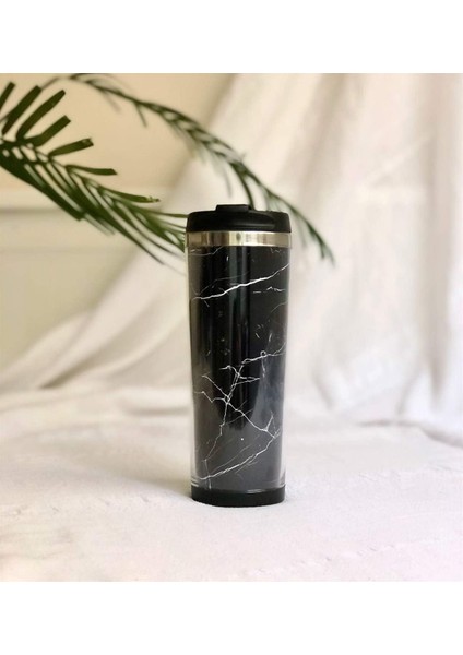Siyah mermer tasarımlı 400 ml termos mug bardak