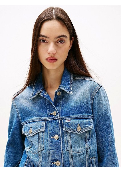 Tommy Hilfiger Kadın Sırt Armalı Nakışlı Kot Ceket