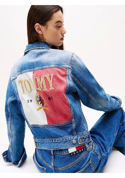 Tommy Hilfiger Kadın Sırt Armalı Nakışlı Kot Ceket