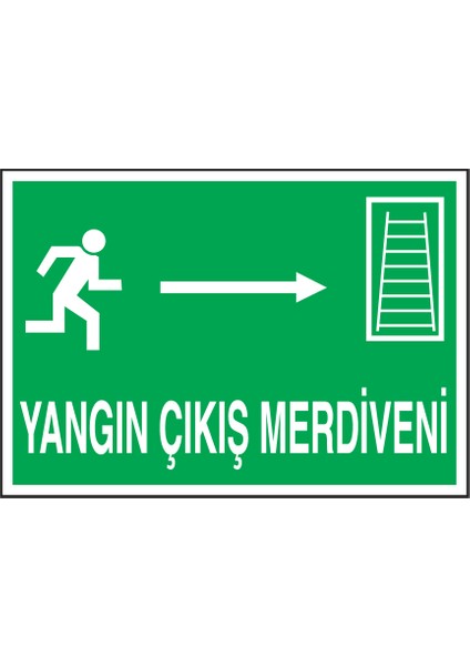 Yangın Çıkış Merdiveni Sağ Yön Ok Uyarı Levhası