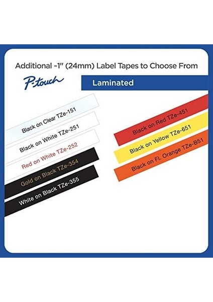 Orijinal P-Touch TZE-S251 Bant, 2,5 cm (2,4 Cm) Genişliğinde Ekstra Güçlü Yapışkan Lamine Bant, Beyaz Üzerine Siyah, Iç ve Dış Mekan Kullanımı Için Lamine, Suya Dayanıklı, 0,96" x 26,2" (24 mm