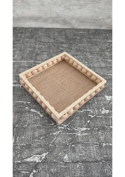 Boncuklu Kare Dekoratif Tepsi 24 cm