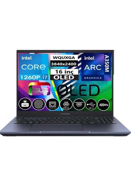 Expertbook B5 B5602CBN-I7126016512DSBS7 I7-1260P 24GB 2tb SSD 4gb A350M 16" 4K Freedos Taşınabilir Bilgisayar
