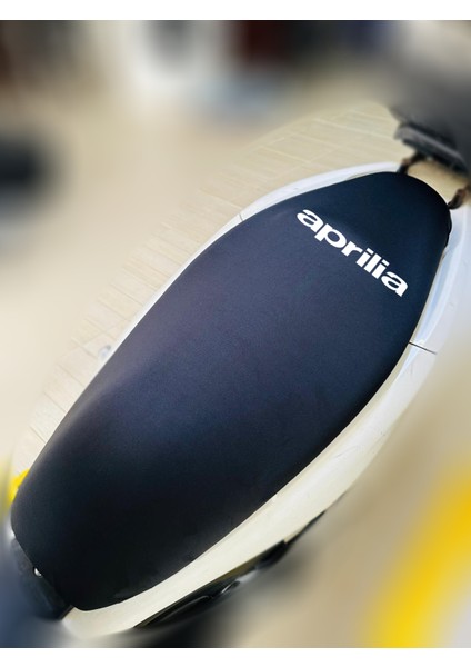 Aprilia Sr Max Siyah Kumaş Motosiklet Sele Kılıfı Logolu Penye Sele Koltuk Kılıfı-X