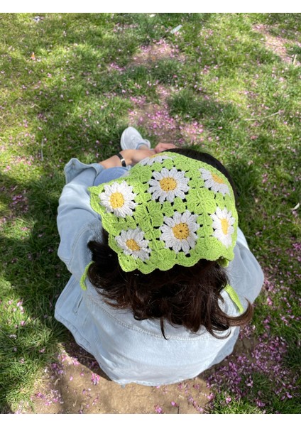 Papatya Motifli Örgü Bandana modelleri