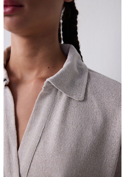 Polo Neck Loose Açık Bej Tişört modelleri