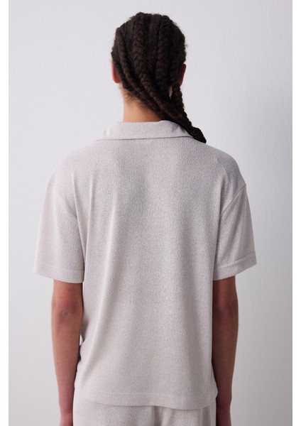 Polo Neck Loose Açık Bej Tişört indirimleri