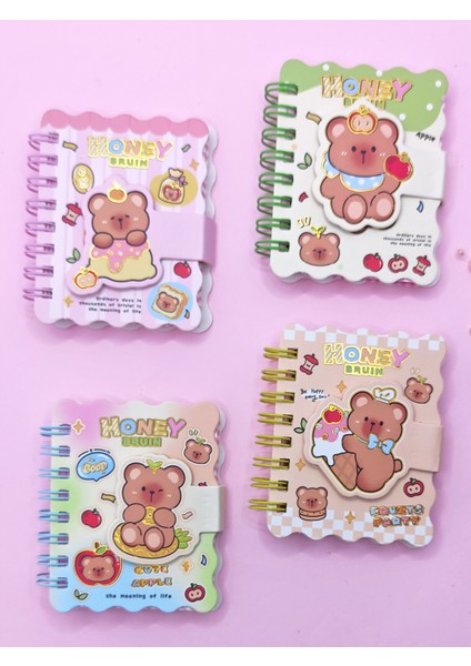 Honey Bear Cırtlı Cep Boy Sevimli Ayıcık Mini Not Defteri (7x8 Cm) - Mavi