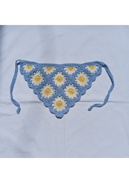 Papatya Motifli Örgü Bandana