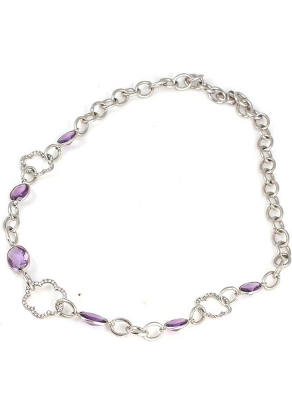 925 Ayar Gümüş Ametist Taşlı Zincir Halkalı Kolye fiyatları