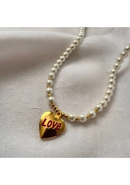 0188 Cam Incili Tasarım Aşk Kolye - Love